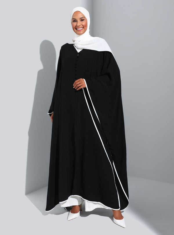 Black Abaya Abaya Waistcoat With Piping Detail - 8161194 Moda Zarya