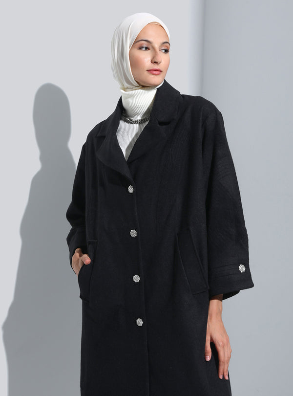 Black - Fully Lined - Double-Breasted - Coat - 8324150 Moda Zarya