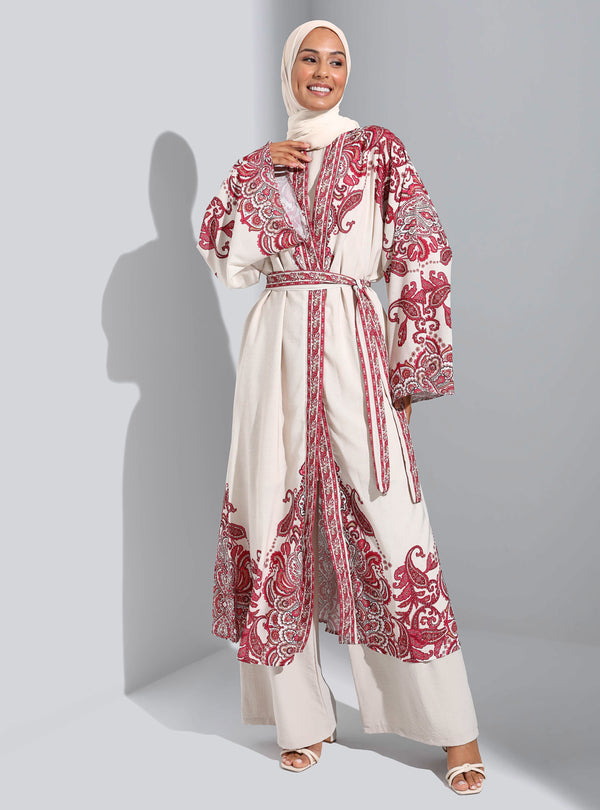 Unlined - Shawl - Cherry Color - V neck Collar - Kimono - 8507435 Moda Zarya